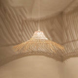 Oriental Cone Cane Rattan Beige Pendant Light Image - 9