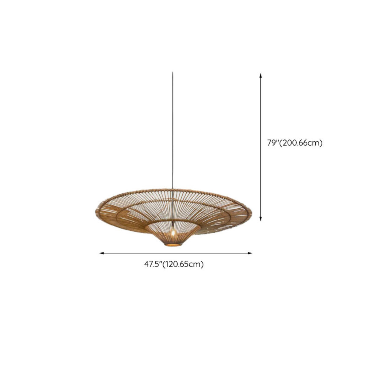 Oriental Cone Khaki Rattan Pendant Light Adjustable Cord Image - 12