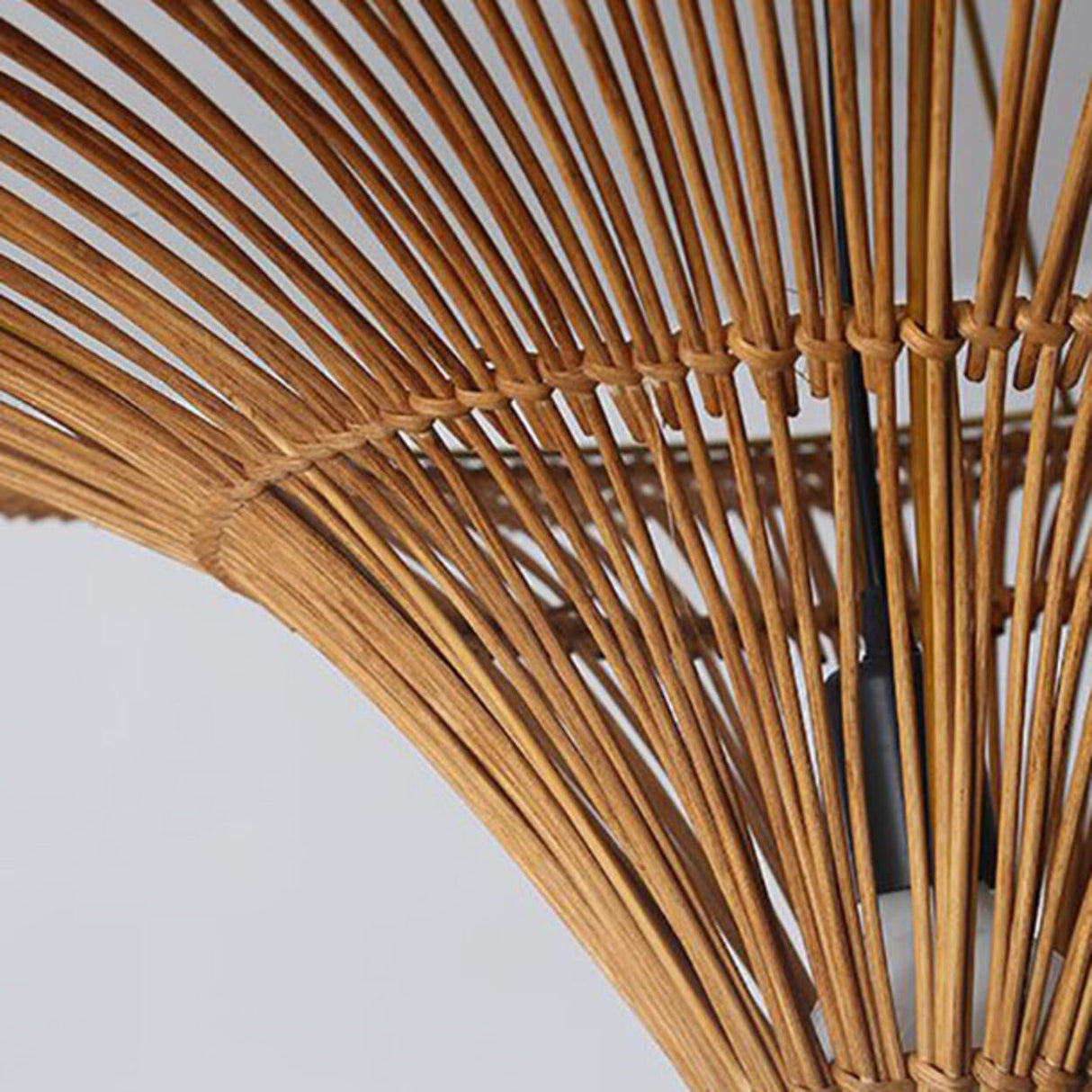 Oriental Cone Khaki Rattan Pendant Light Adjustable Cord Image - 5