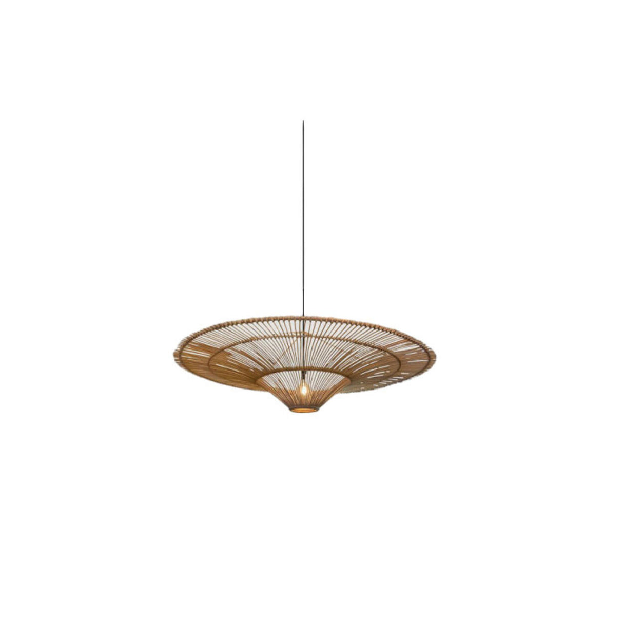 Oriental Cone Khaki Rattan Pendant Light Adjustable Cord Image - 6