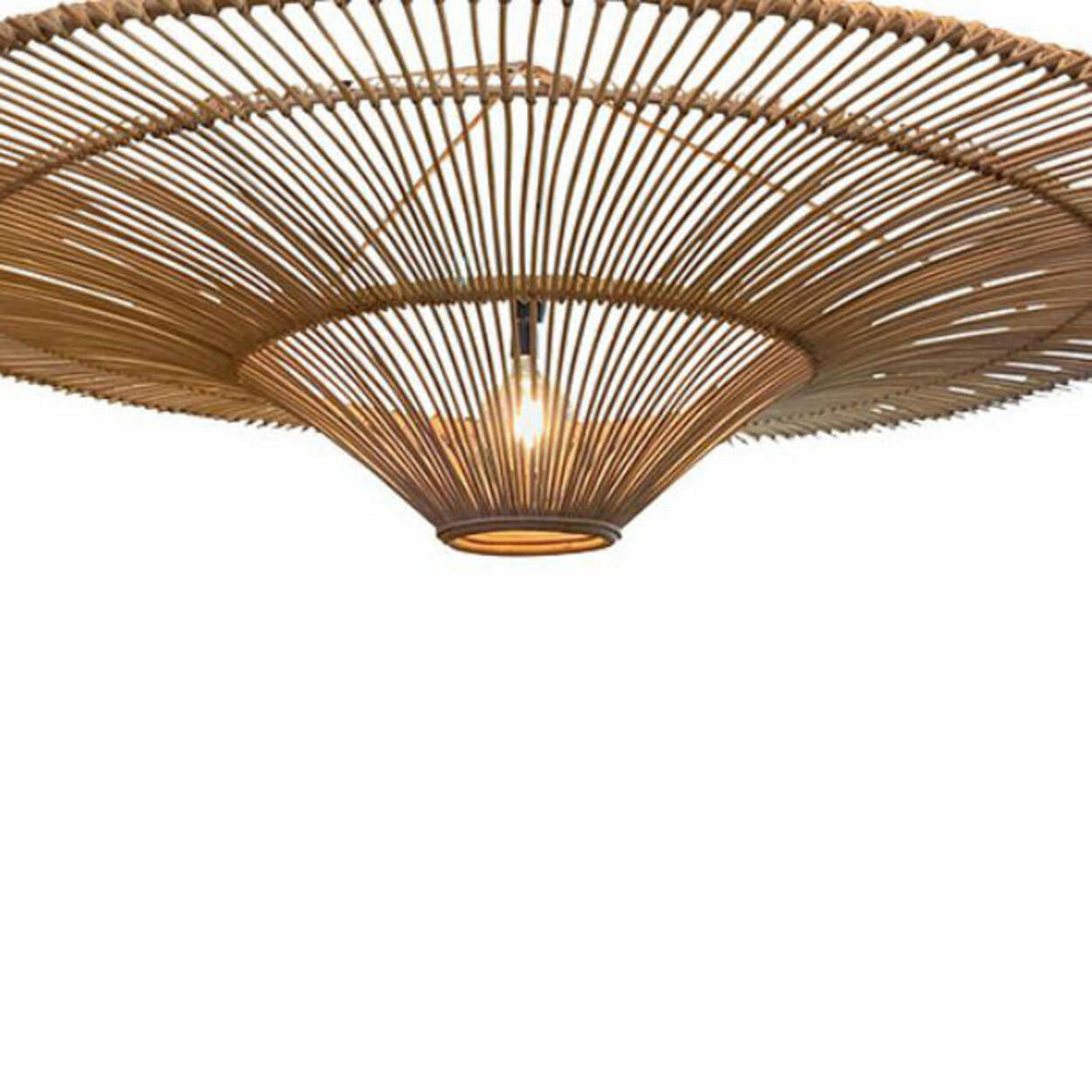 Oriental Cone Khaki Rattan Pendant Light Adjustable Cord Image - 7
