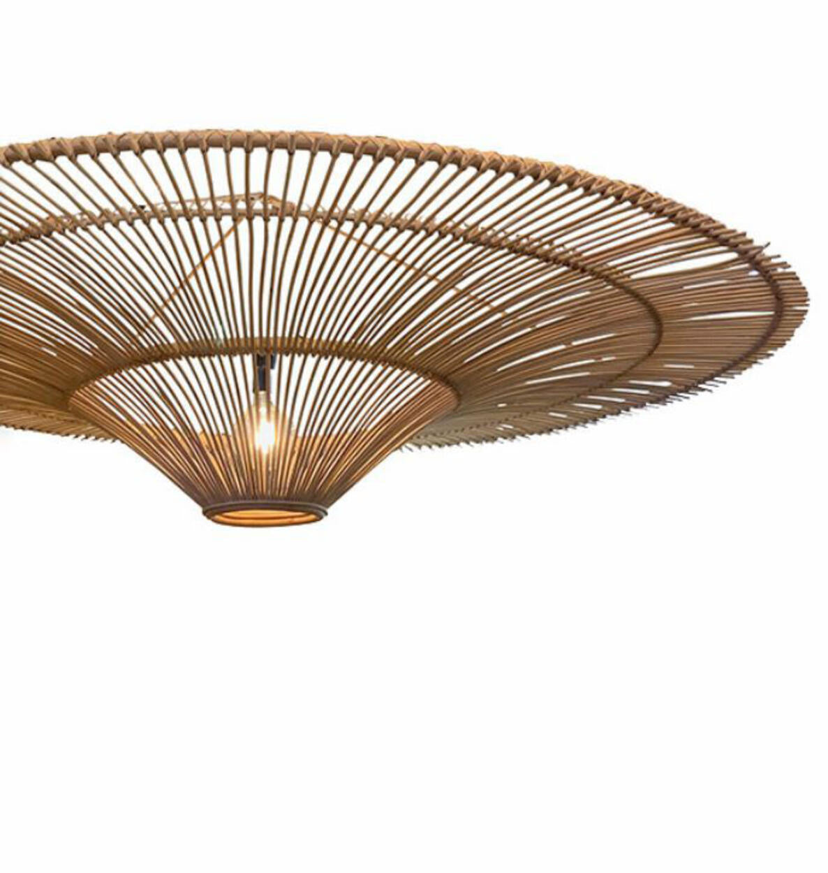 Oriental Cone Khaki Rattan Pendant Light Adjustable Cord Image - 8
