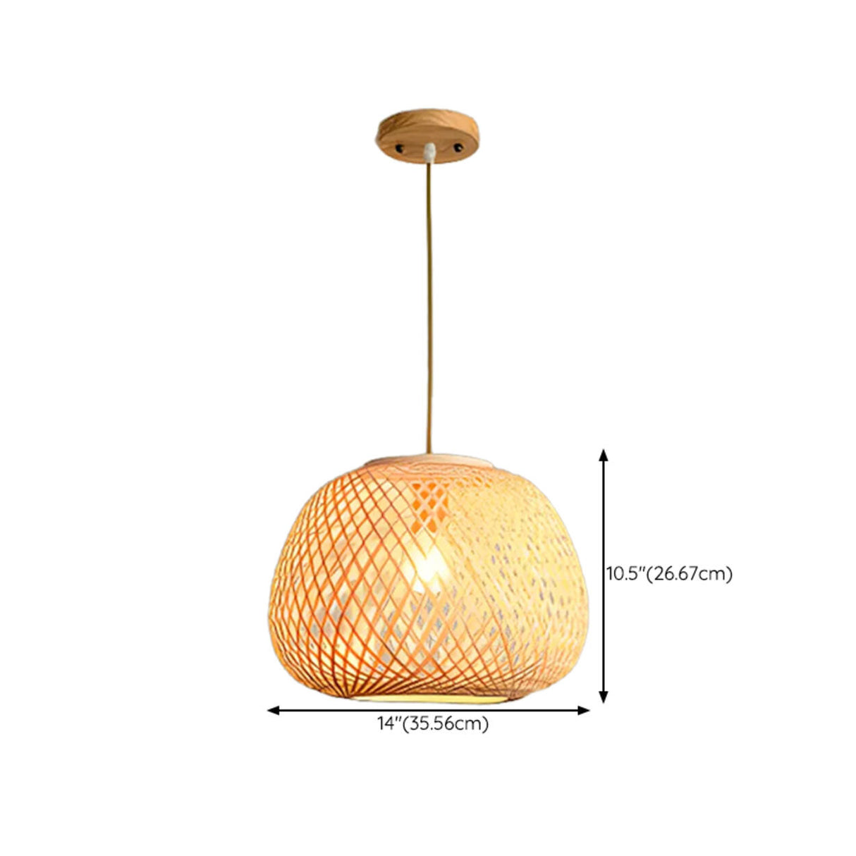  Oriental Hanging Round Natural Bamboo Pendant Light Image - 11