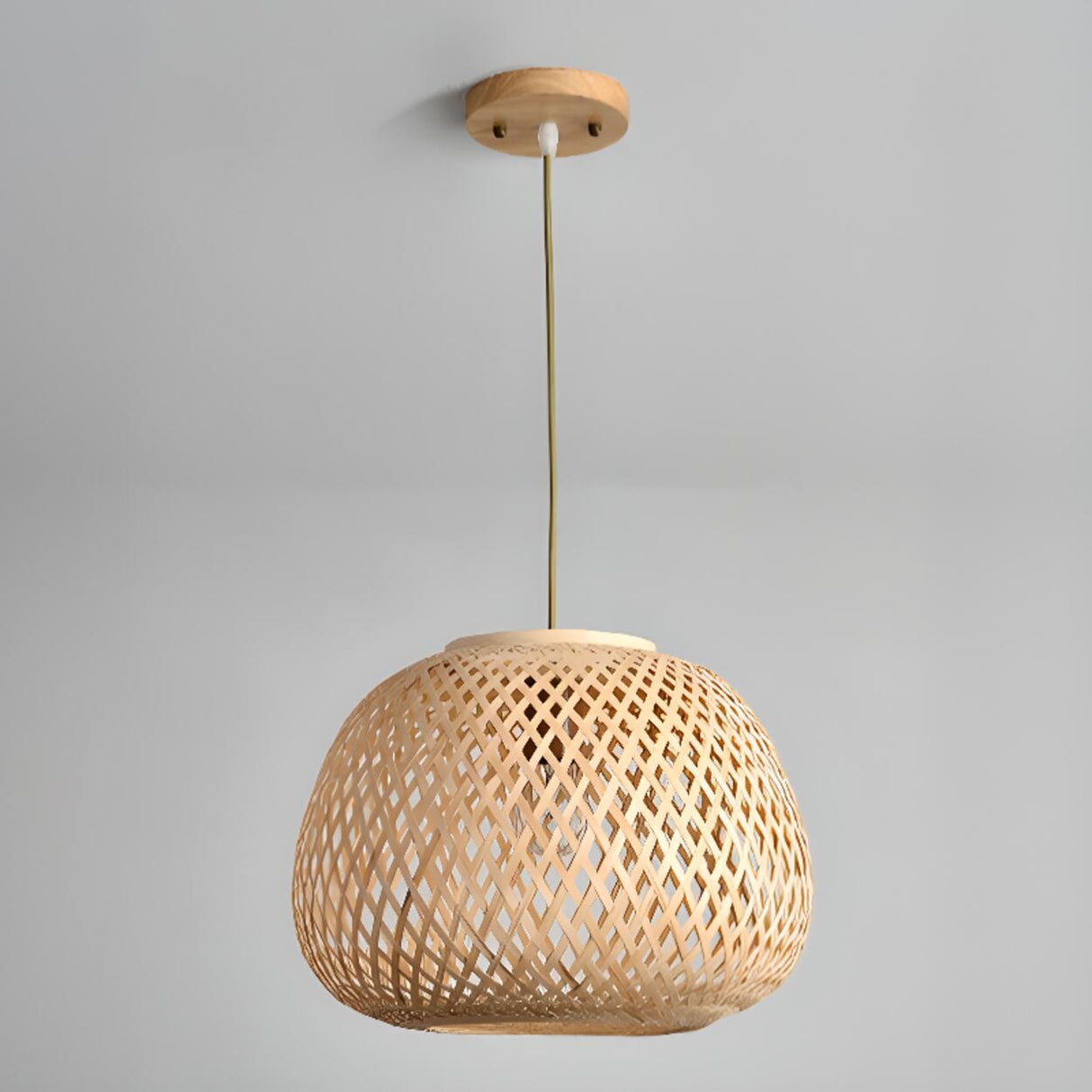  Oriental Hanging Round Natural Bamboo Pendant Light Image - 3