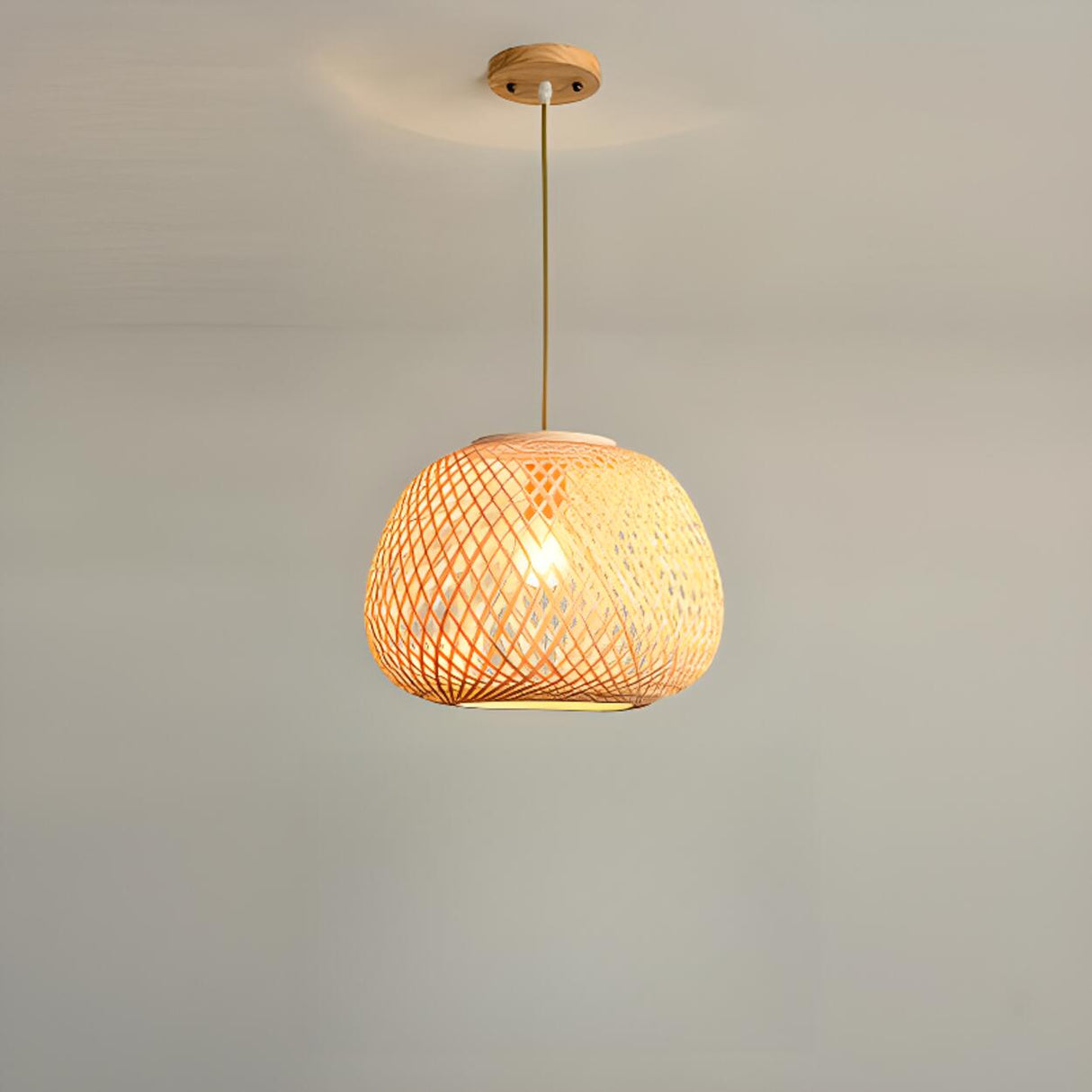  Oriental Hanging Round Natural Bamboo Pendant Light Image - 4