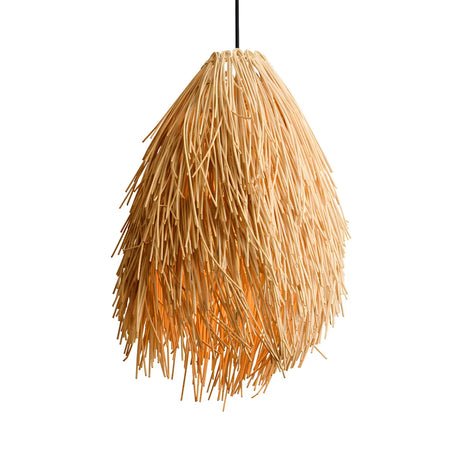 Oriental Mini Beige Rattan Unique-Shaped Pendant Light Image - 2
