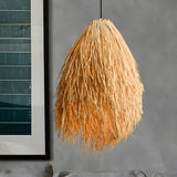 Oriental Mini Beige Rattan Unique-Shaped Pendant Light Image - 4