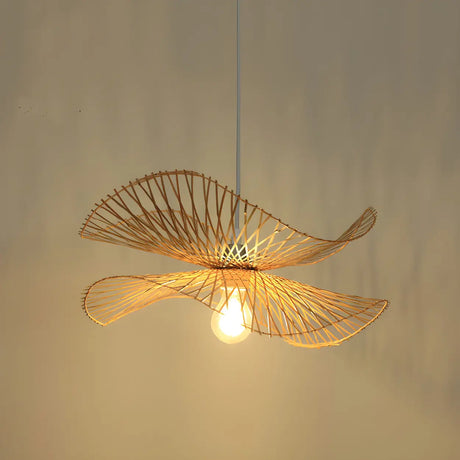 Oriental Rattan Unique-Shaped Ruffle Pendant Light Image - 1