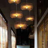 Oriental Rattan Unique-Shaped Ruffle Pendant Light Image - 3