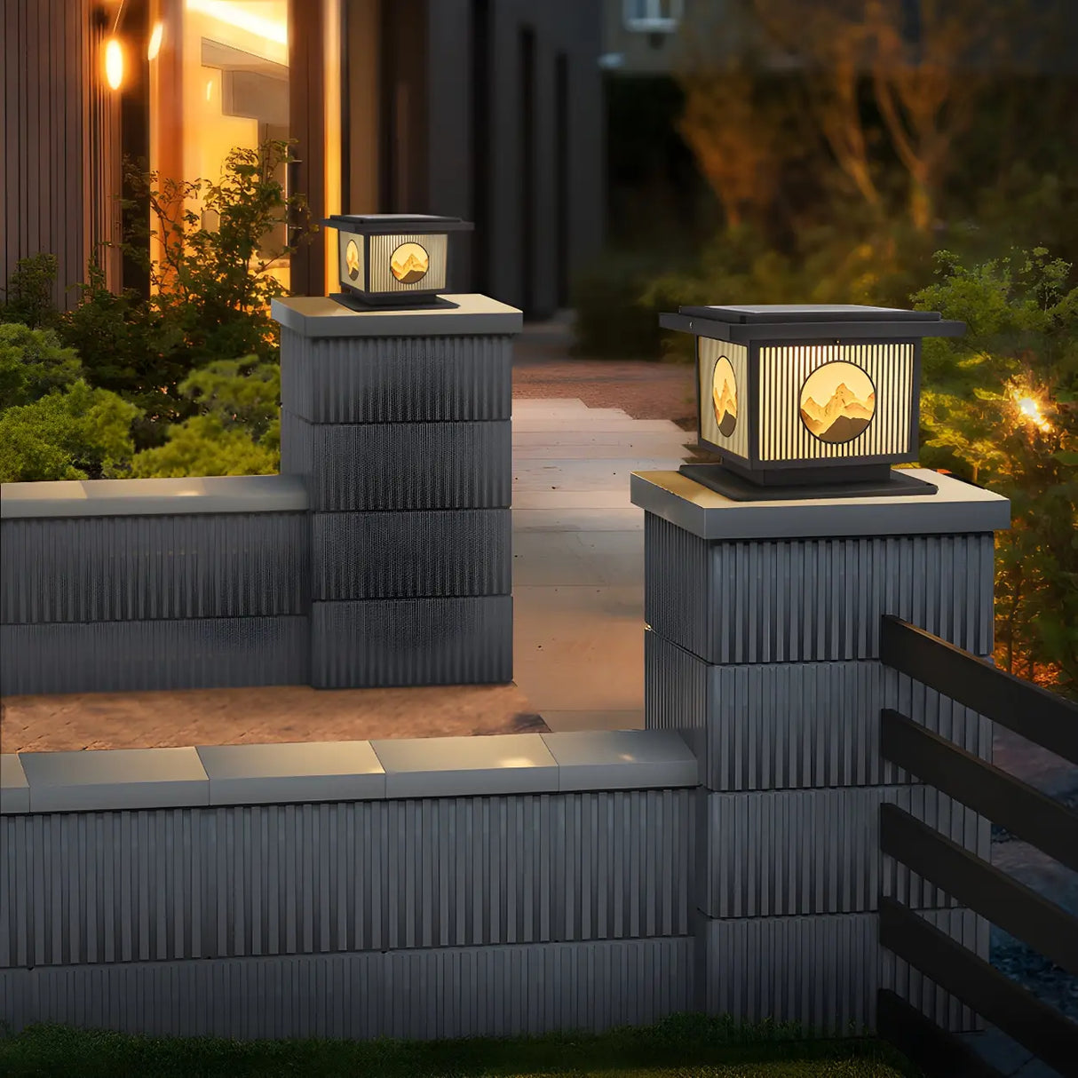 Oriental Square Black Metal Post Light Outdoor Lamp Image - 10