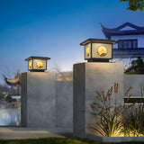 Oriental Square Black Metal Post Light Outdoor Lamp Image - 5