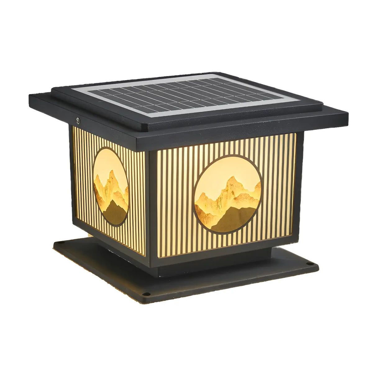 Oriental Square Black Metal Post Light Outdoor Lamp Image - 6