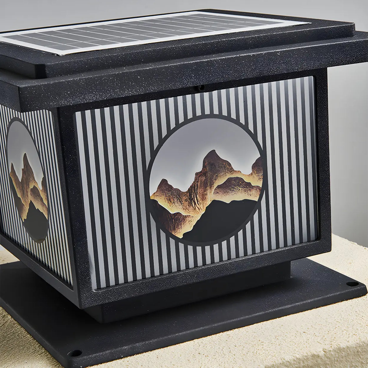 Oriental Square Black Metal Post Light Outdoor Lamp Image - 8
