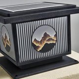 Oriental Square Black Metal Post Light Outdoor Lamp Image - 8