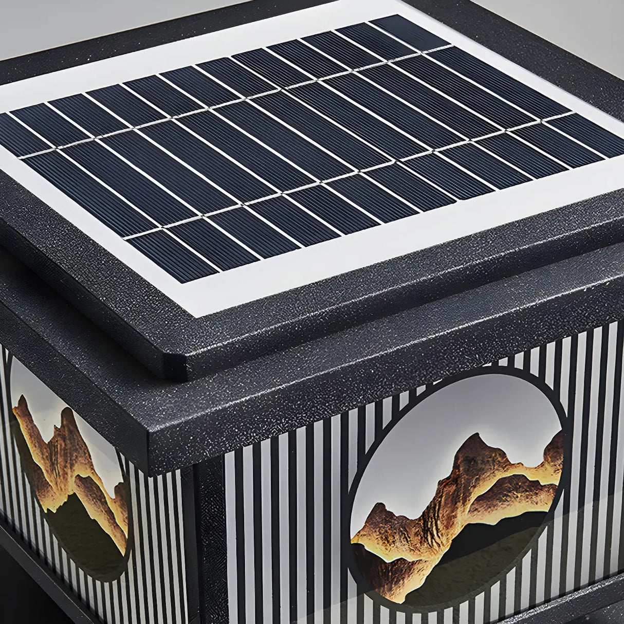 Oriental Square Black Metal Post Light Outdoor Lamp Image - 9