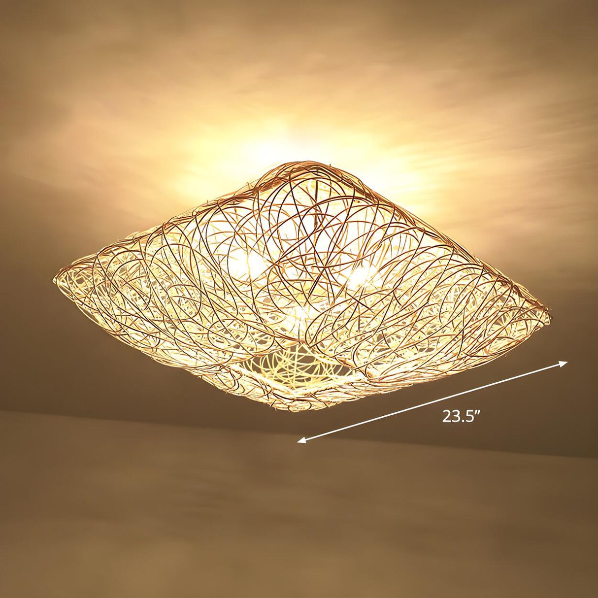 Oriental Winding Bamboo Square Flush Mount Ceiling Lamp 