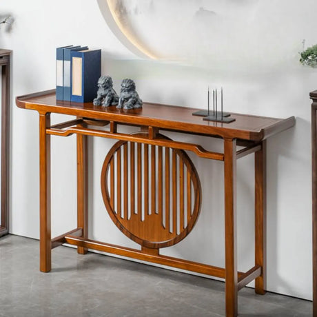 Oriental Wood Geometric Mahogany Foyer Console Table Image - 1