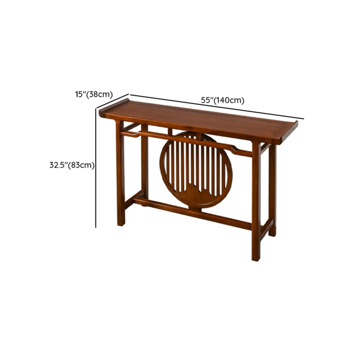 Oriental Wood Geometric Mahogany Foyer Console Table Image - 11