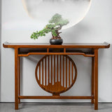 Oriental Wood Geometric Mahogany Foyer Console Table Image - 4