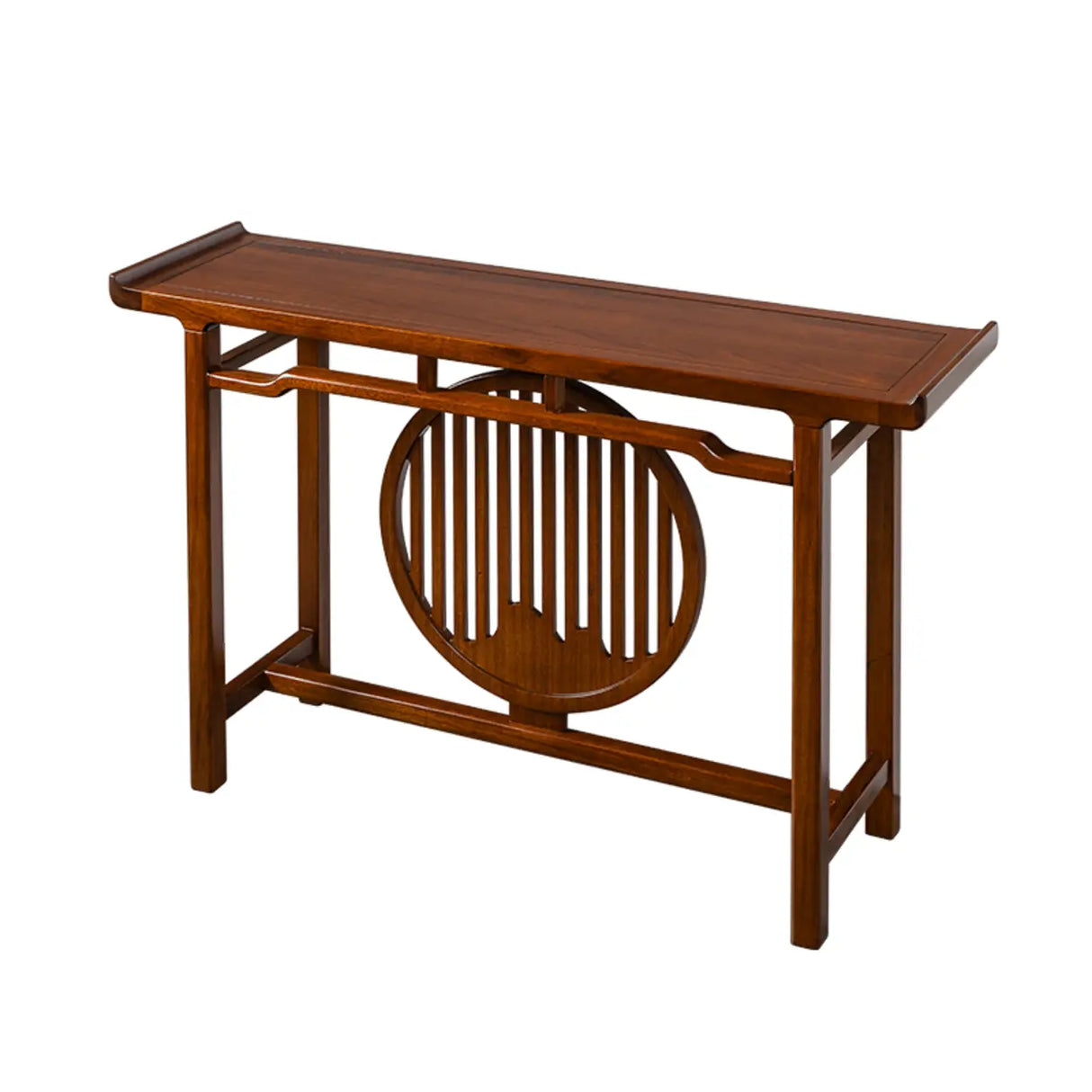 Oriental Wood Geometric Mahogany Foyer Console Table Image - 7