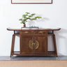 Oriental Wood Walnut Storage Console Table with Floor Shelf Image - 2
