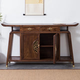 Oriental Wood Walnut Storage Console Table with Floor Shelf Image - 4