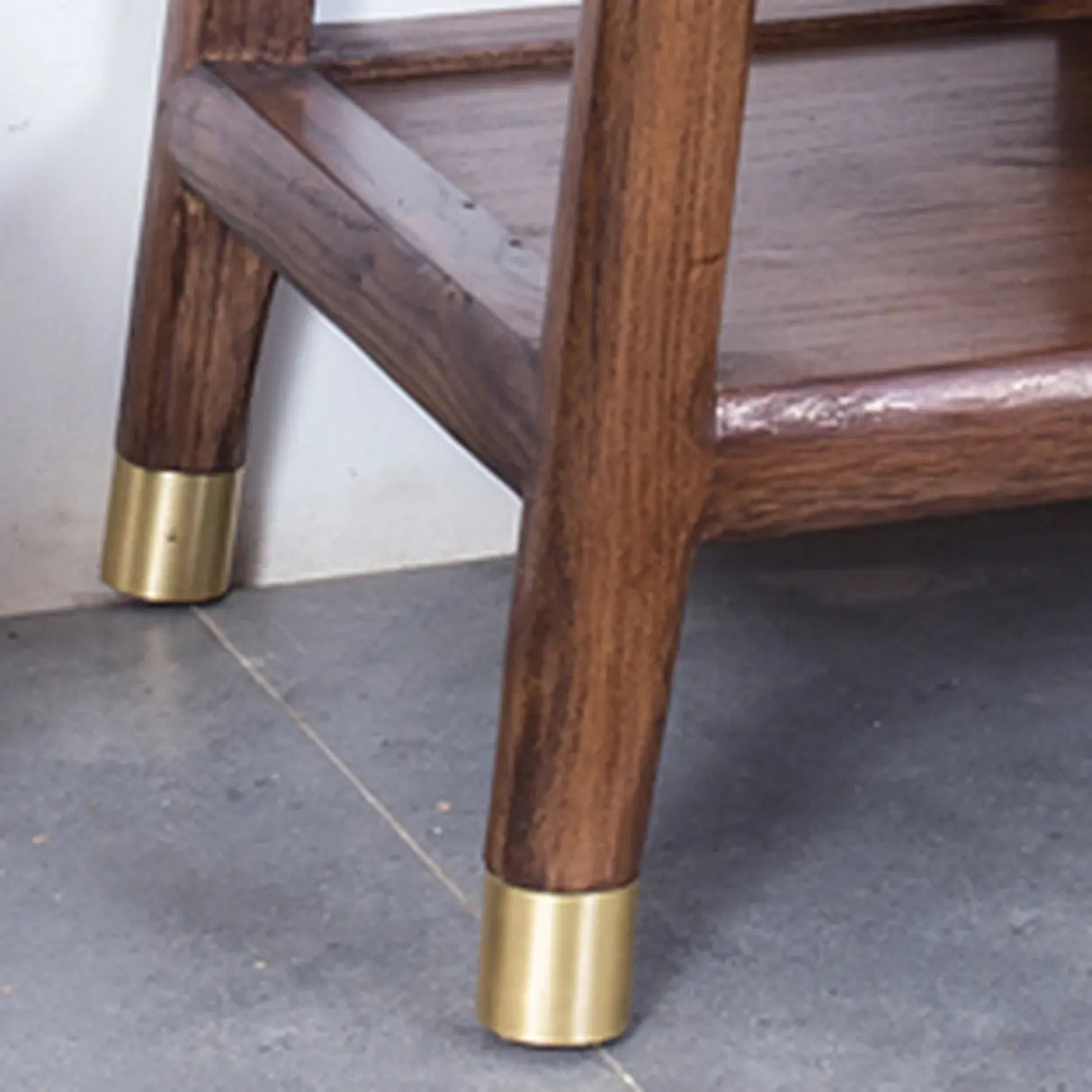 Oriental Wood Walnut Storage Console Table with Floor Shelf Image - 8