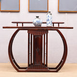 Ornate Brown Oval Mahogany Abstract Base Console Table Image - 1