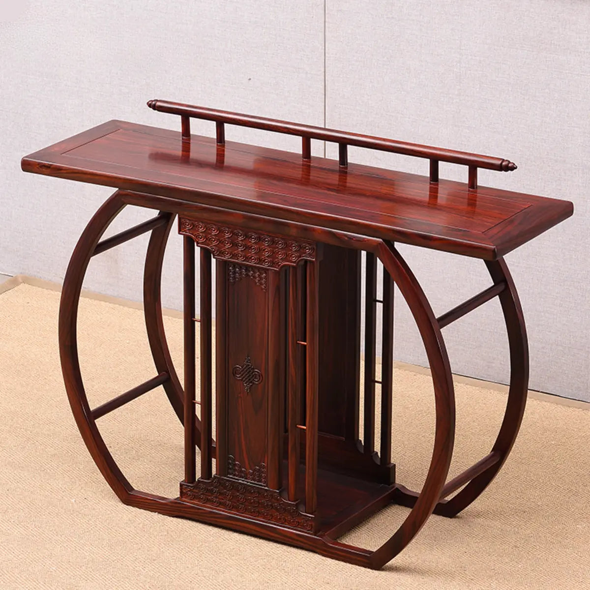 Ornate Brown Oval Mahogany Abstract Base Console Table Image - 3