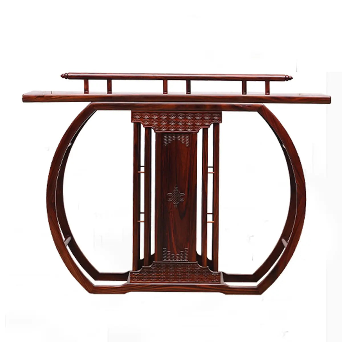 Ornate Brown Oval Mahogany Abstract Base Console Table Image - 4