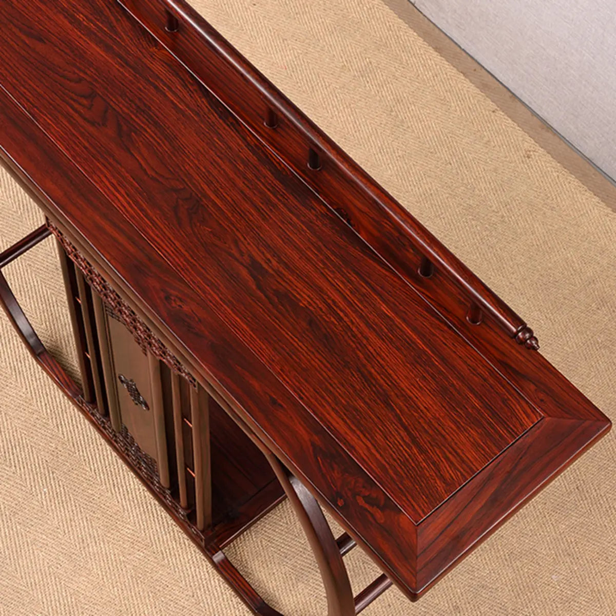 Ornate Brown Oval Mahogany Abstract Base Console Table Image - 5