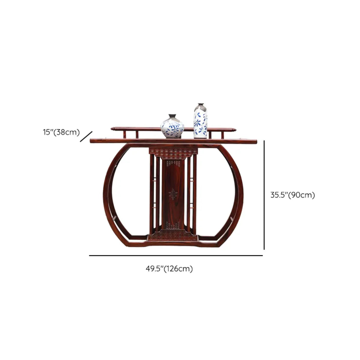 Ornate Brown Oval Mahogany Abstract Base Console Table 
