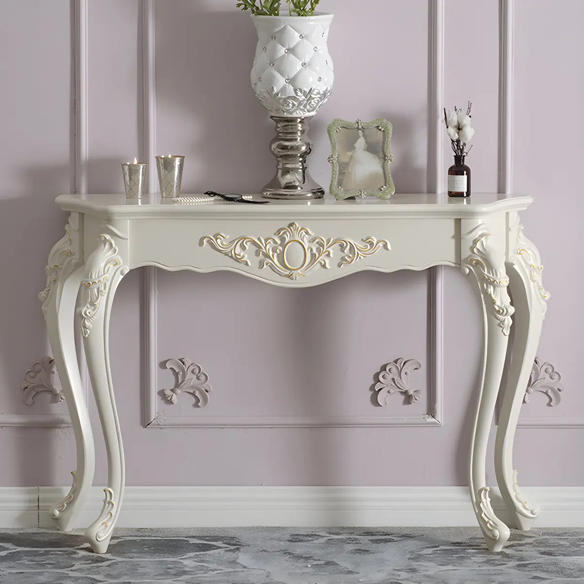Ornate Wooden White Scratch Resistant Console Table Image - 1