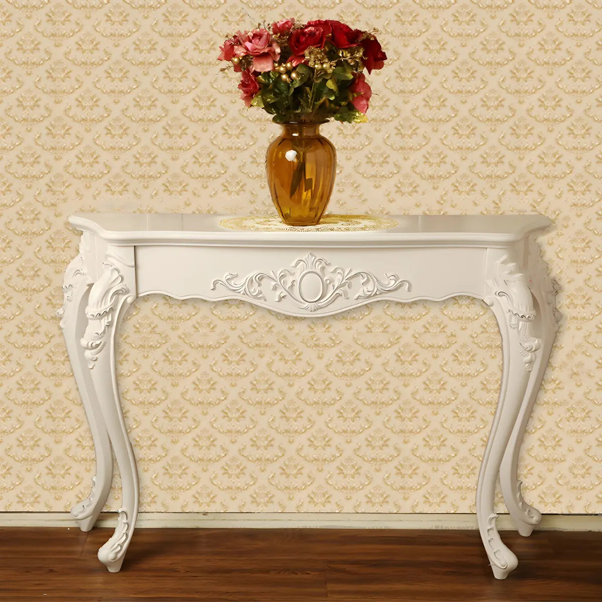Ornate Wooden White Scratch Resistant Console Table Image - 11