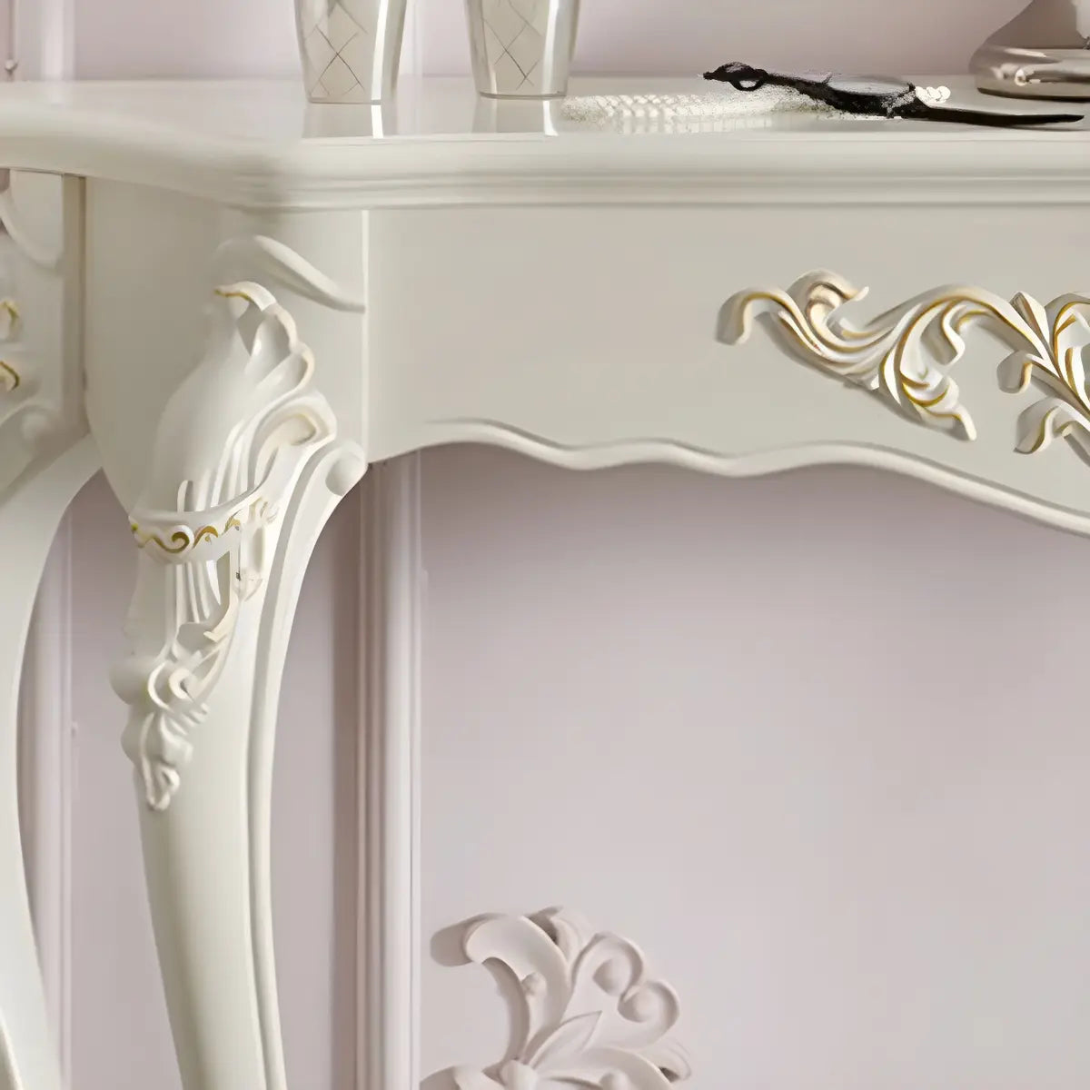 Ornate Wooden White Scratch Resistant Console Table Image - 12