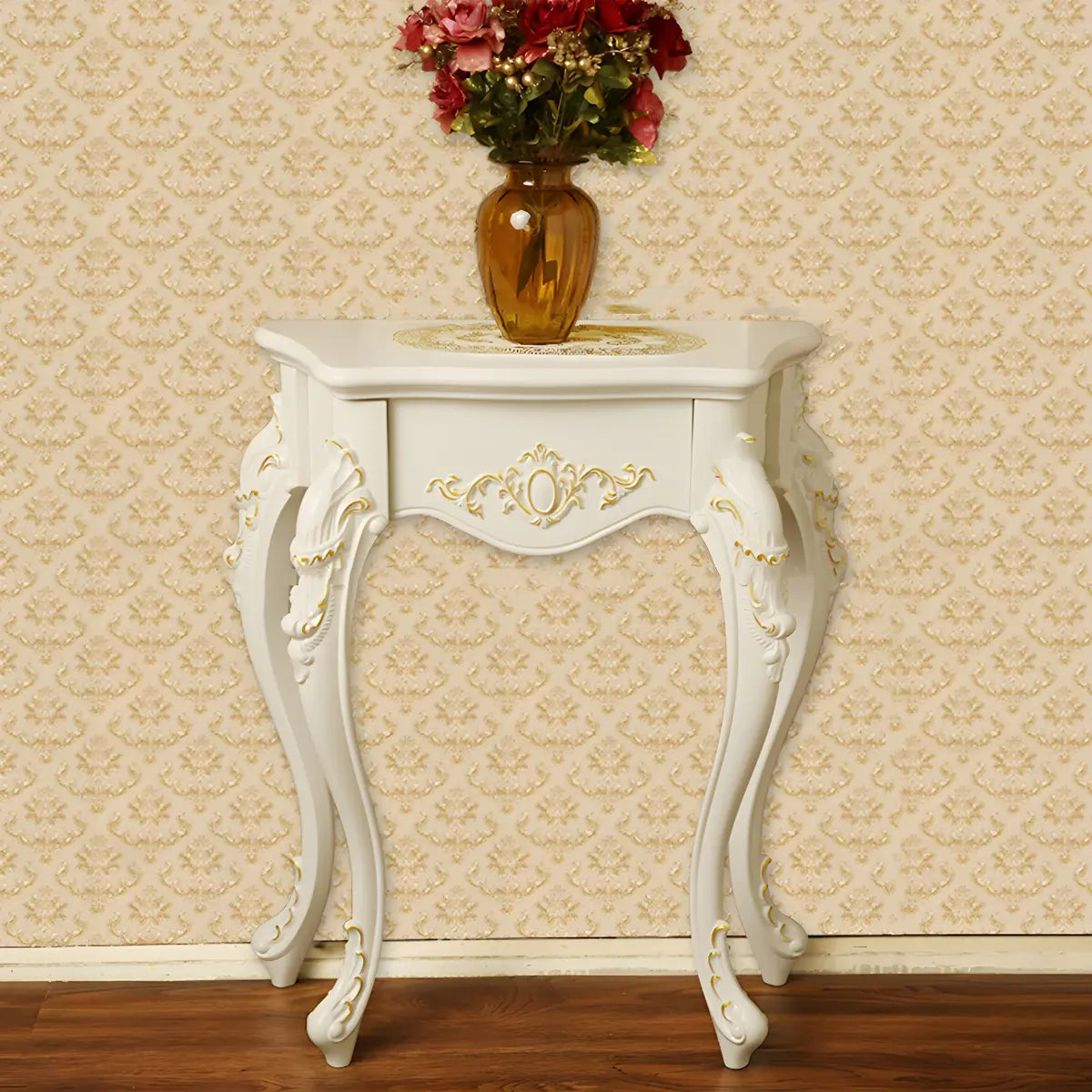 Ornate Wooden White Scratch Resistant Console Table Image - 2