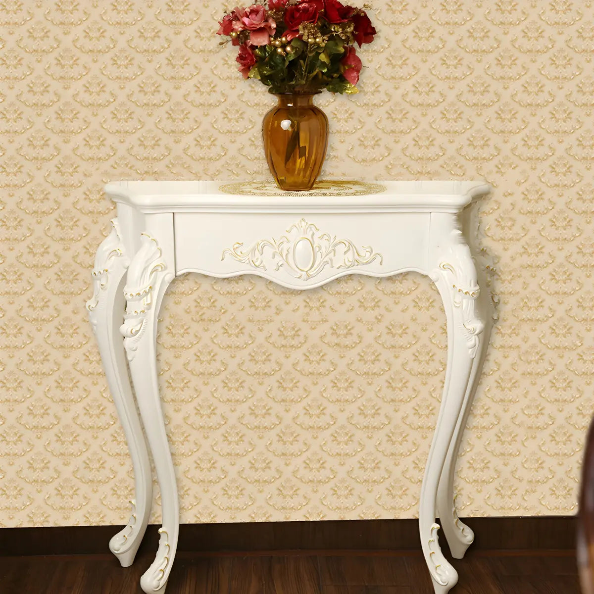 Ornate Wooden White Scratch Resistant Console Table Image - 3