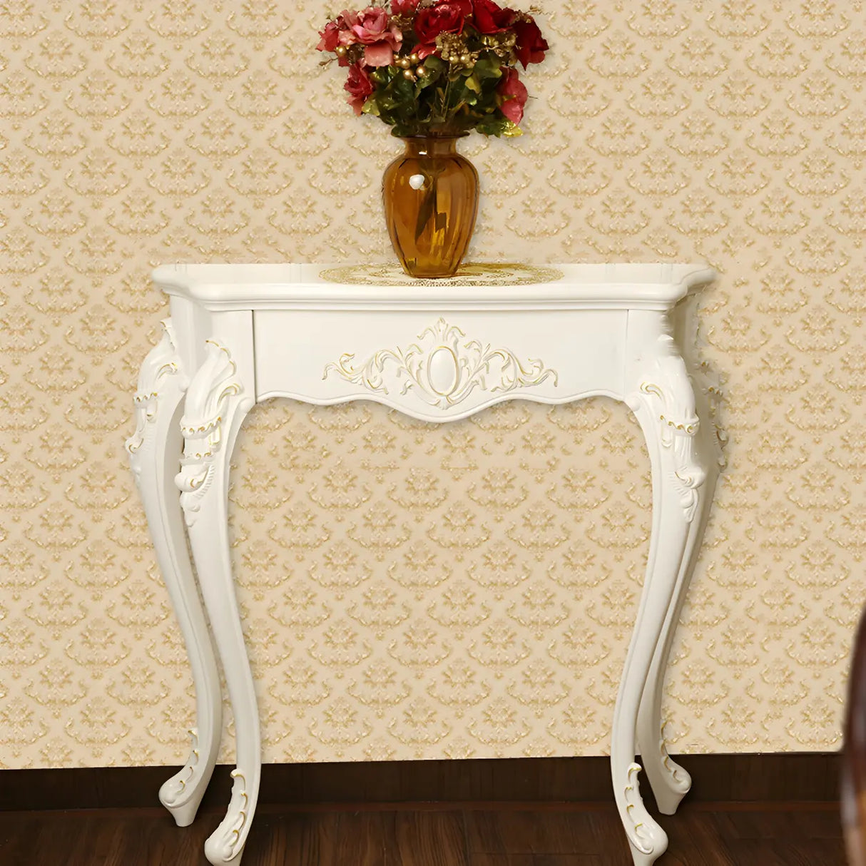 Ornate Wooden White Scratch Resistant Console Table Image - 3