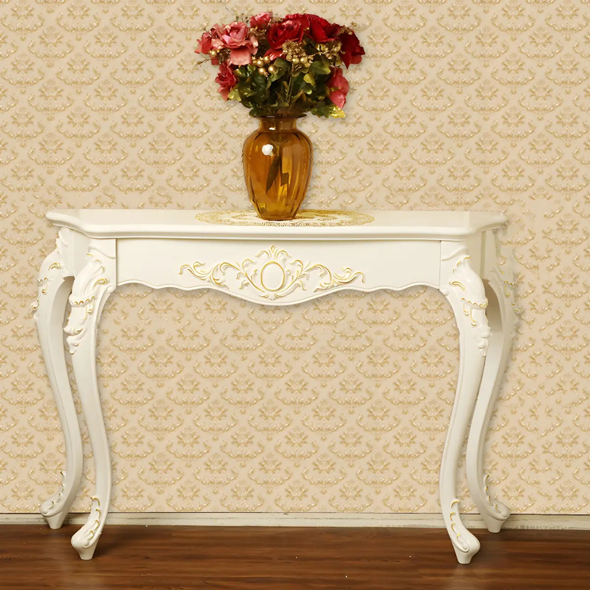 Ornate Wooden White Scratch Resistant Console Table Image - 5