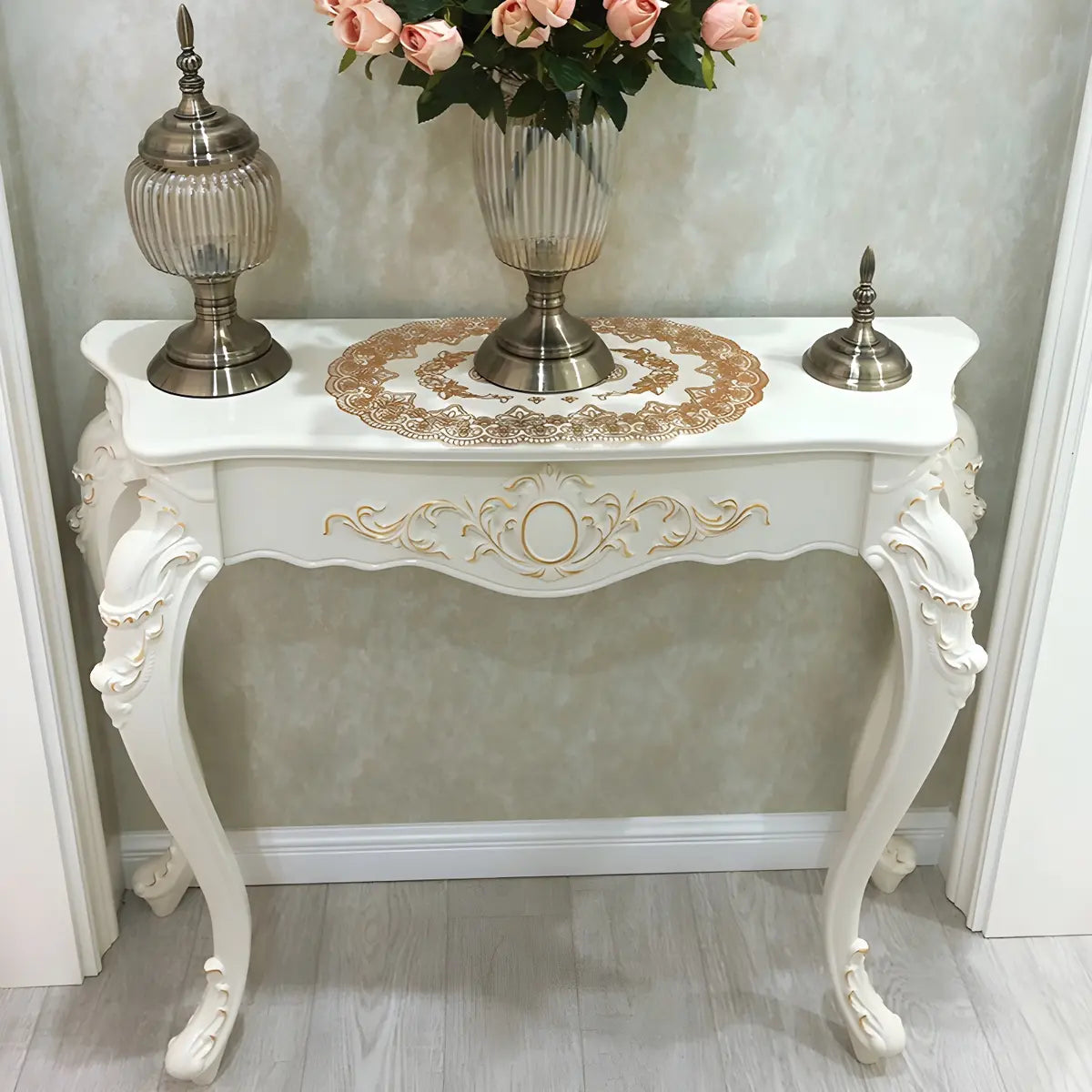 Ornate Wooden White Scratch Resistant Console Table Image - 6