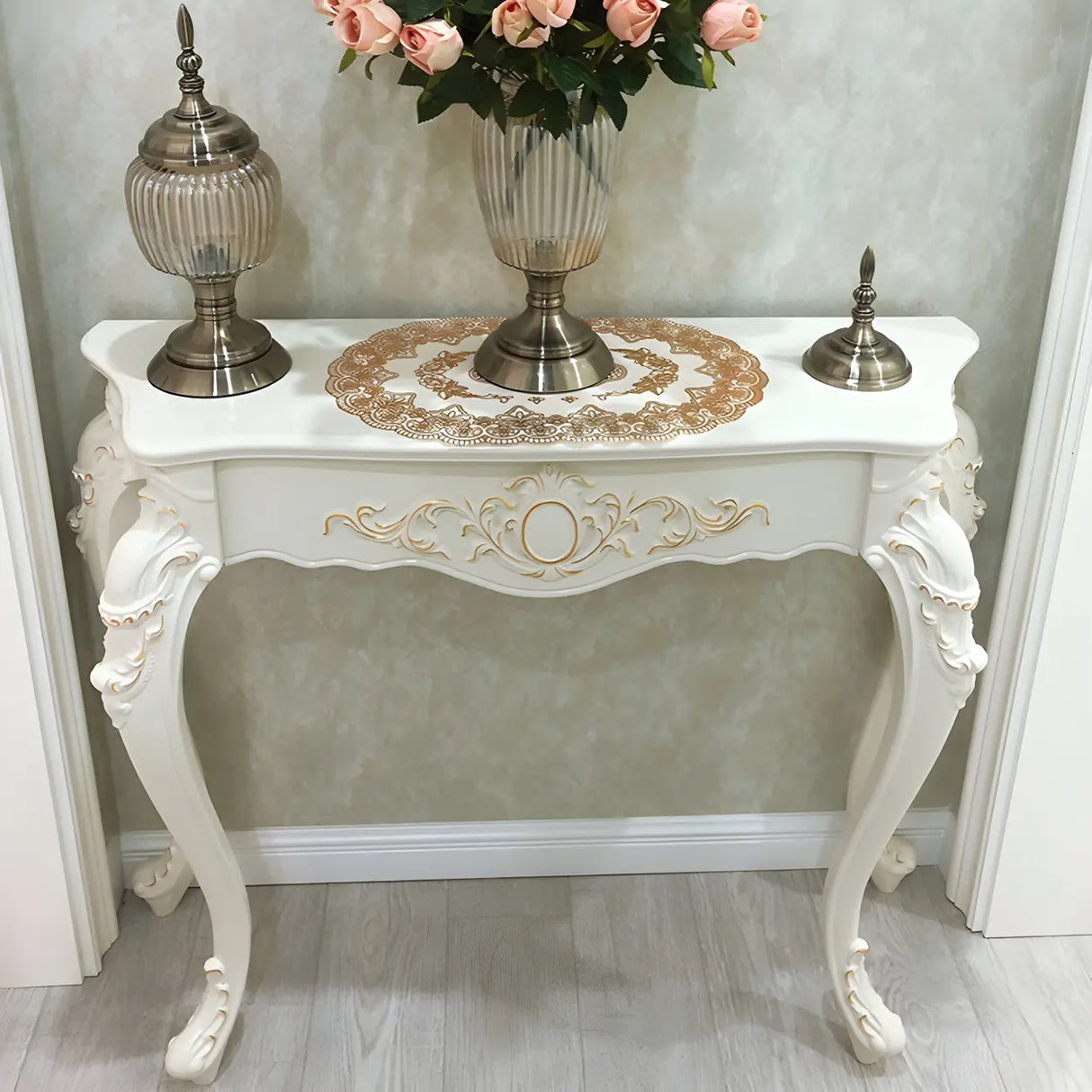 Ornate Wooden White Scratch Resistant Console Table Image - 6