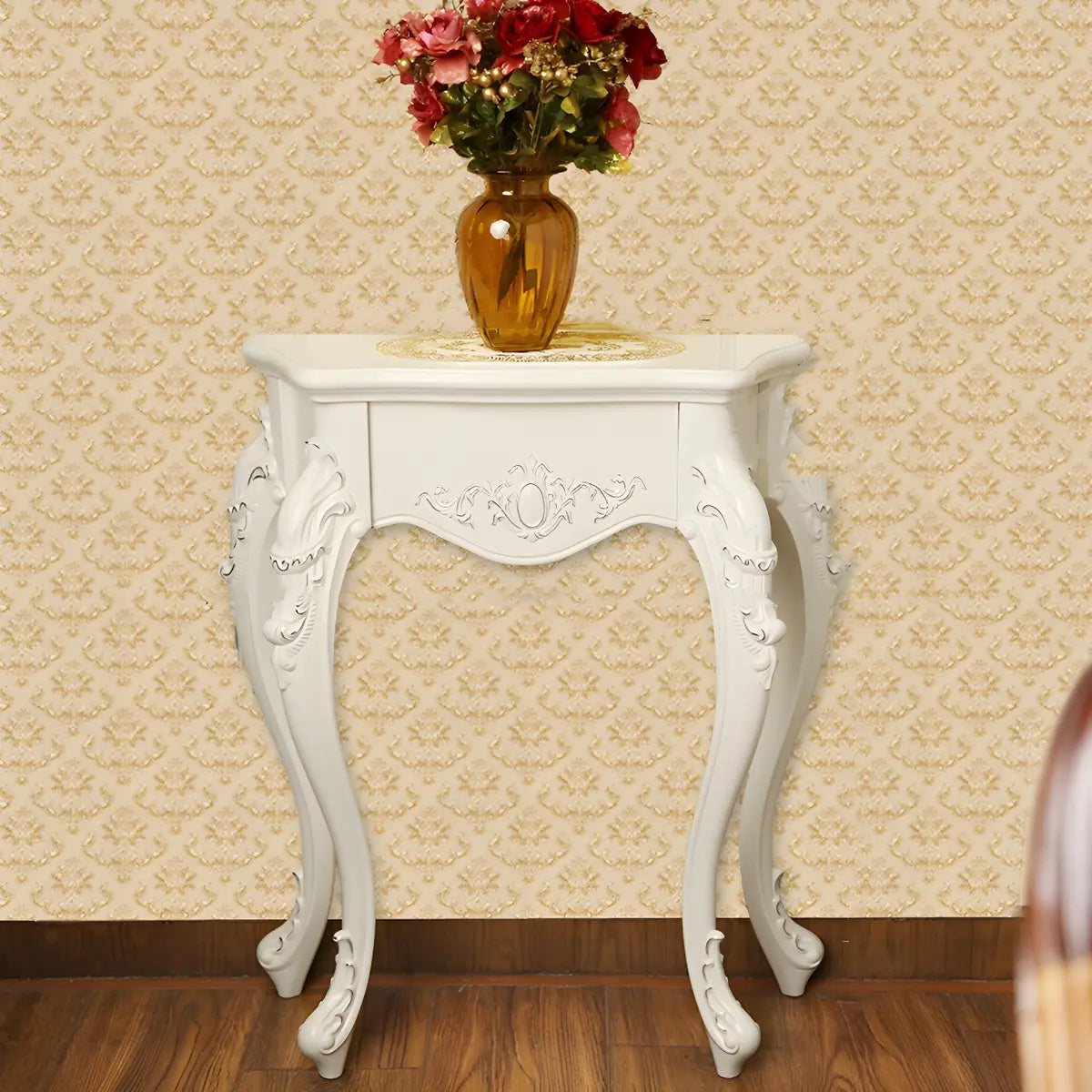 Ornate Wooden White Scratch Resistant Console Table Image - 7