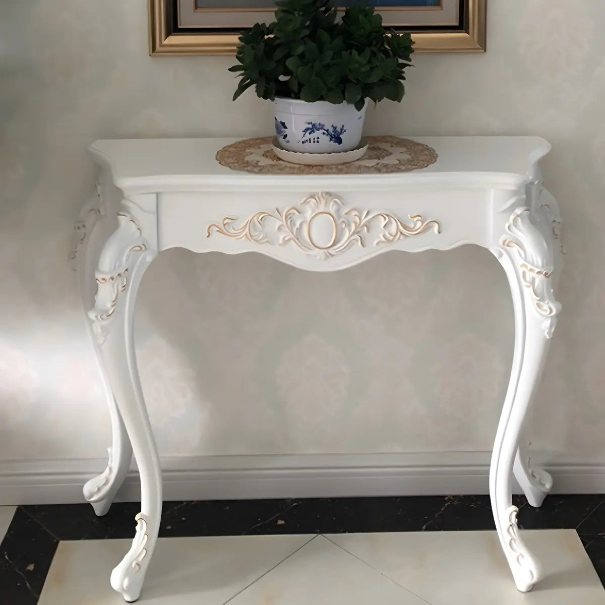 Ornate Wooden White Scratch Resistant Console Table Image - 8