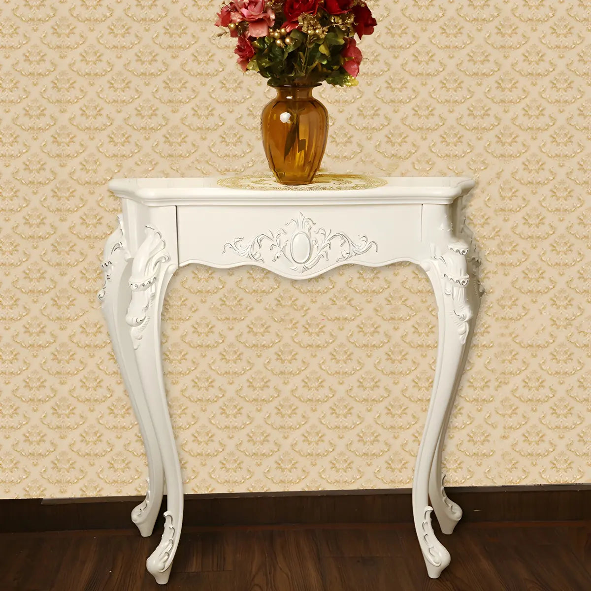 Ornate Wooden White Scratch Resistant Console Table Image - 9