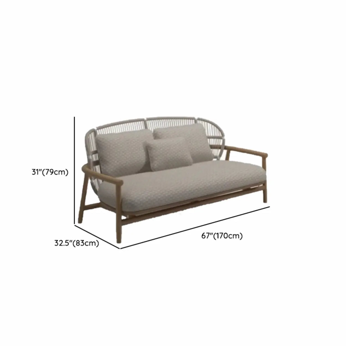 Outdoor Curved Wood Rope Beige Waterproof Patio Lounge Set Image - 12