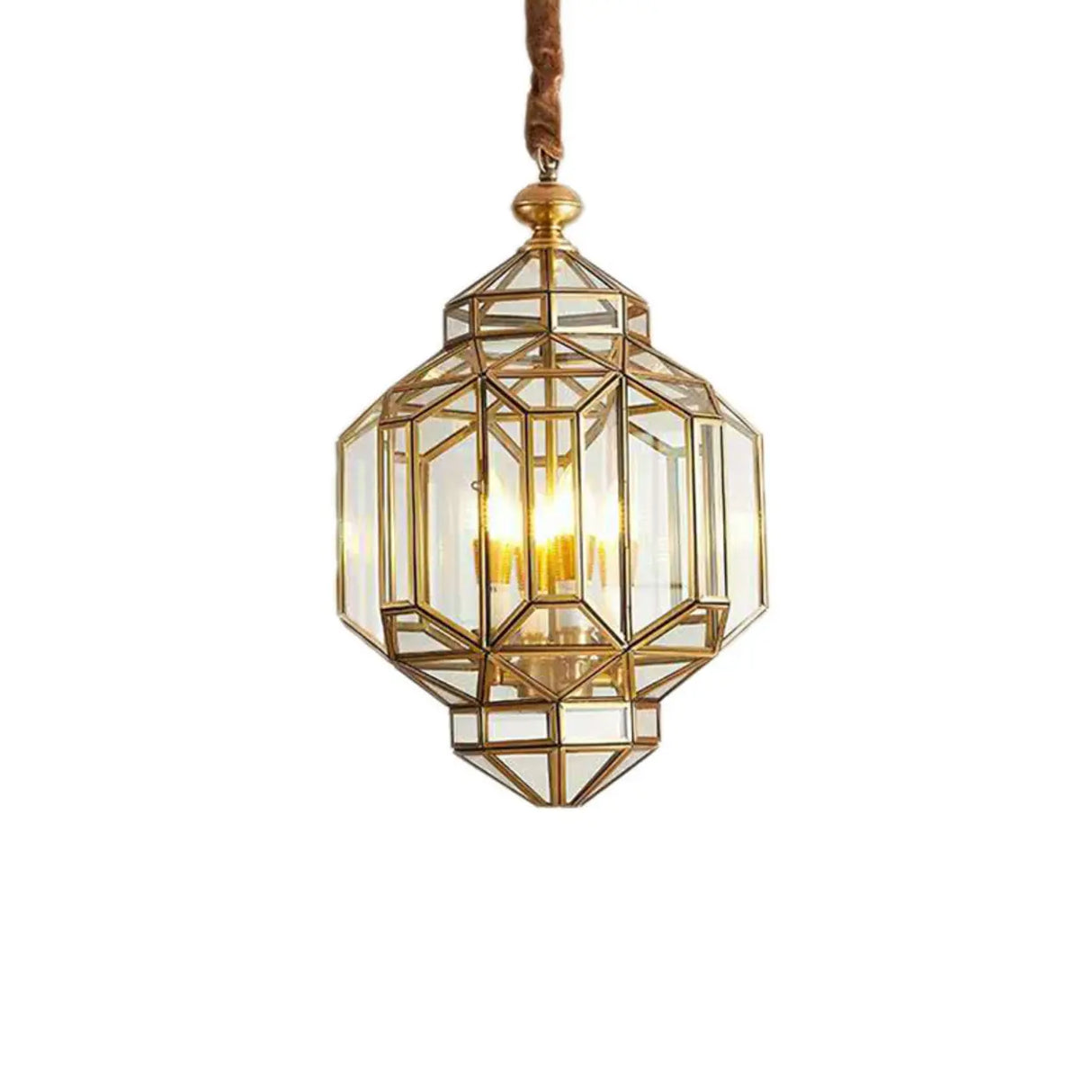 Outdoor Glass Gold Lantern Adjustable Chain Chandelier Image - 3