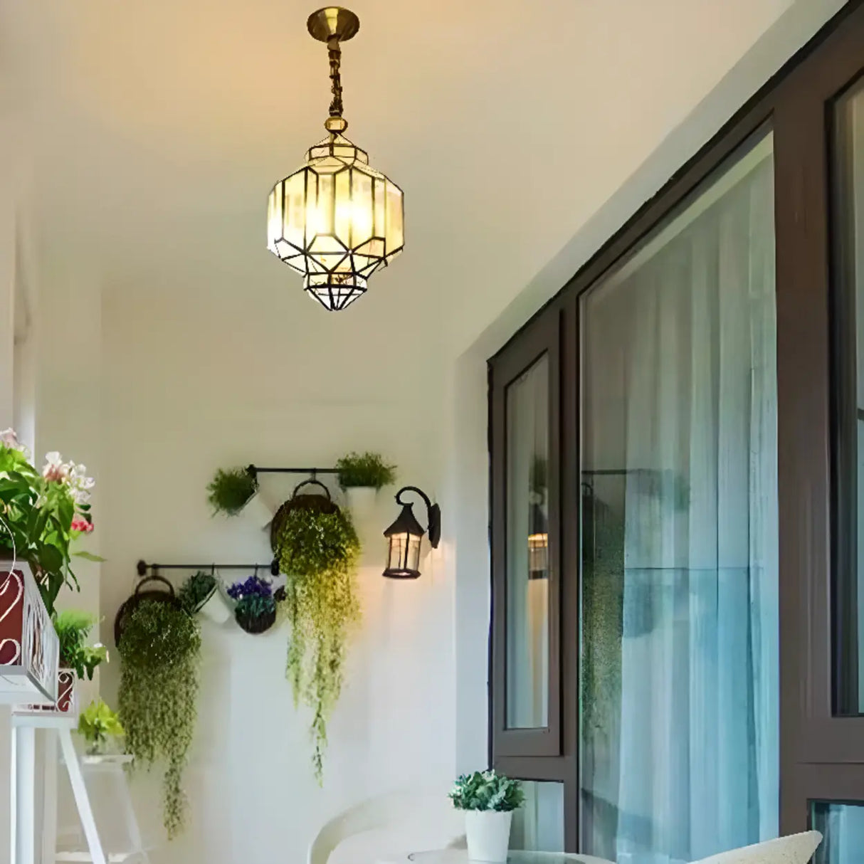 Outdoor Glass Gold Lantern Adjustable Chain Chandelier Image - 4