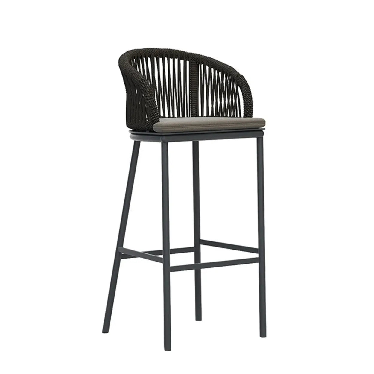 Outdoor Rattan Faux Leather Bucket Bar Stool with Arms Image - 2