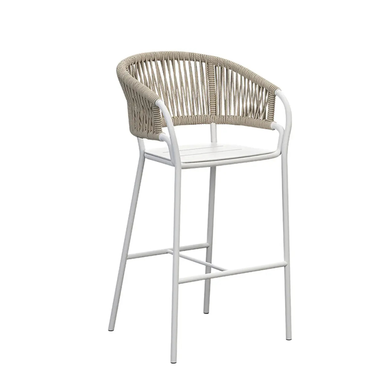 Outdoor Rattan Faux Leather Bucket Bar Stool with Arms Image - 3