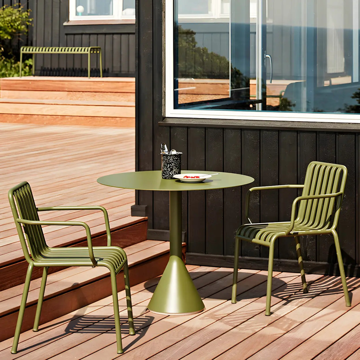Outdoor Round Metal Green Water Resistant Bistro Table Image - 4